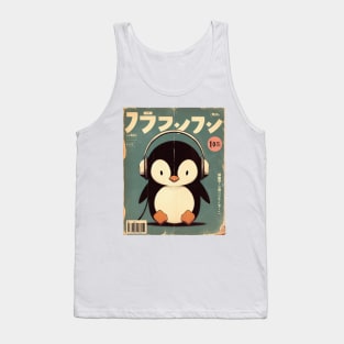 Kawaii Penguin with Retro Headphones Tank Top